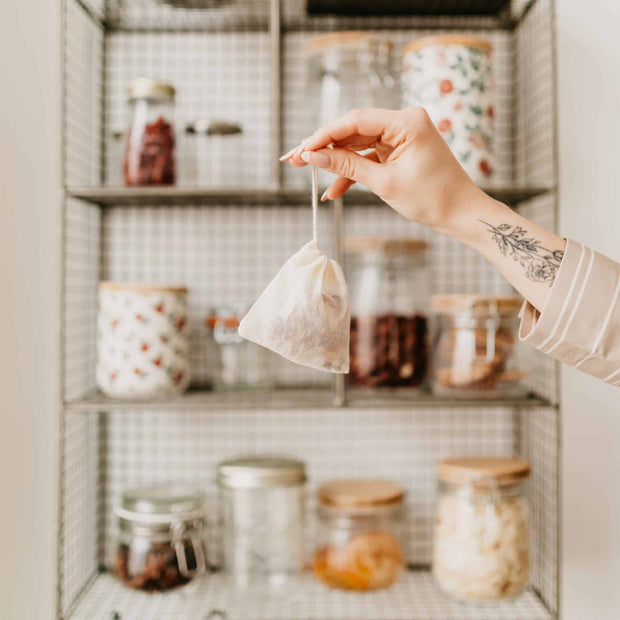 Lot de 5 sachets à thé réutilisables en coton bio